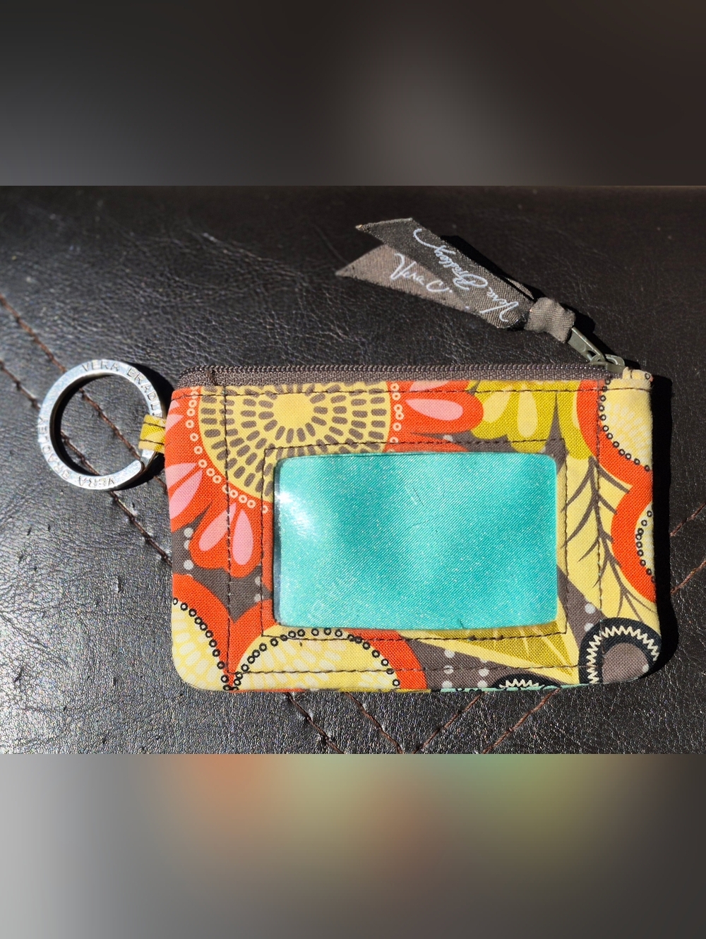 Vera Bradley ID Card Holder Coin Purse Zip Pouch Key Ring